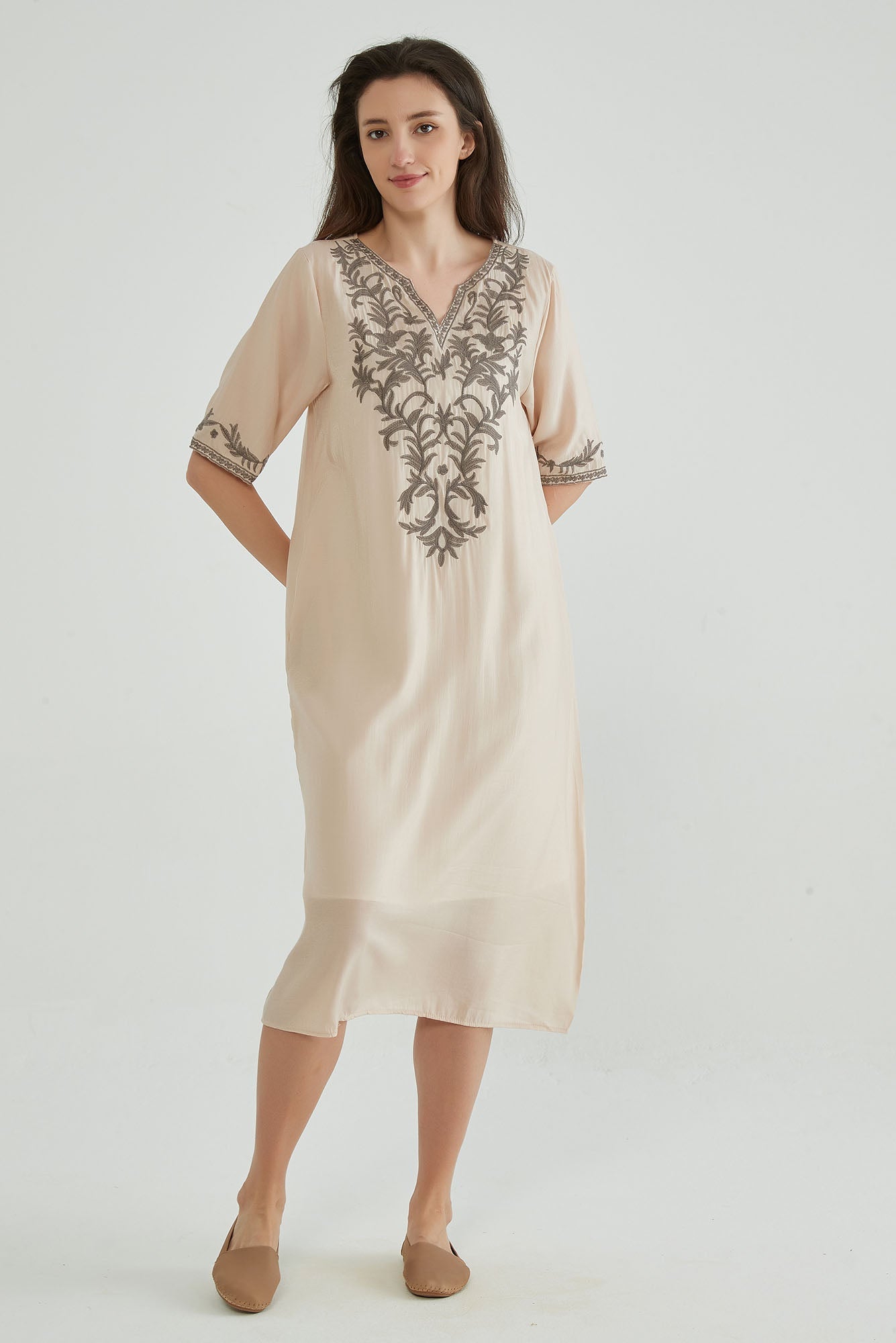 Ivory White Floral Embroidered Gown - Whisper Mint